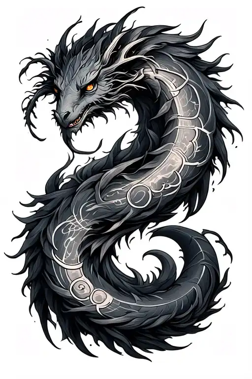 9 tailed tattoo combined with cancer zodiac fine lines tattoo design idea