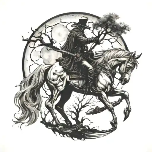 Bloodborne and horse and moon and tree tattoo design idea