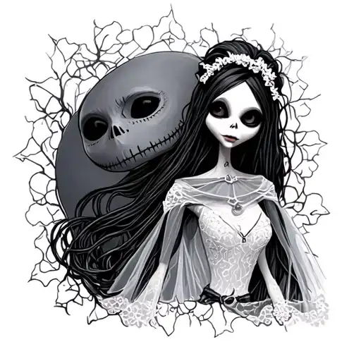 coraline , the nightmare before Christmas , bride corpse tattoo design idea