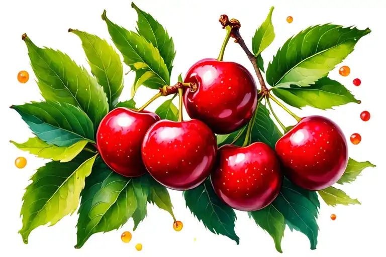 cherry fruit tree branch tattoo design idea