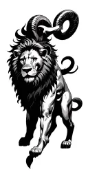 Aries winning a battle against a lion  tattoo design idea