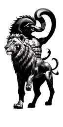 Aries winning a battle against a lion  tattoo design idea