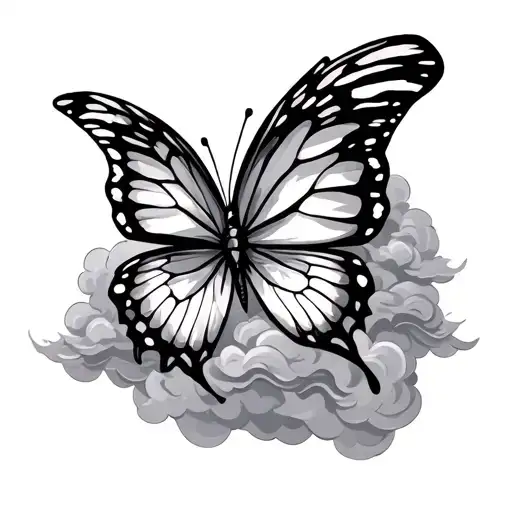 Butterfly with rainbow cloud tattoo design idea