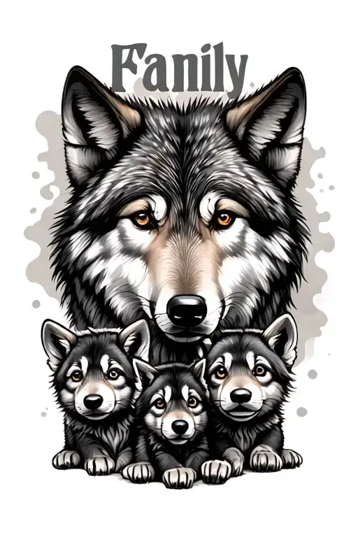 "Family" Mother Wolf And 4 Cubs Tattoo tattoo design idea