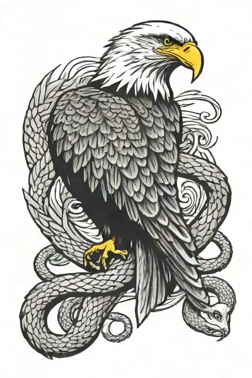 memorial for my father, bald eagle and snake wrapped tattoo design idea