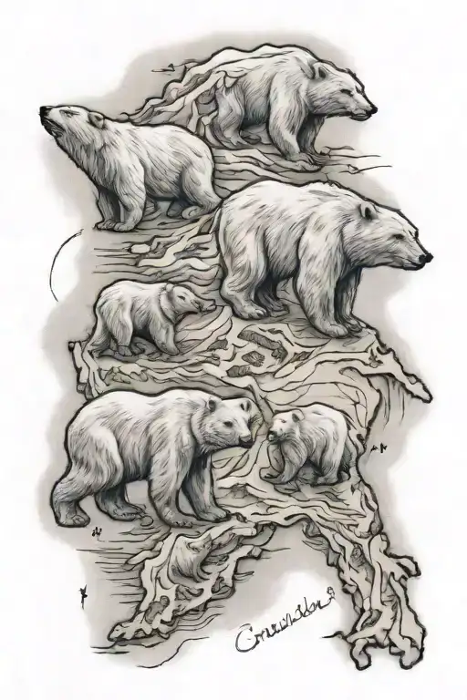 Handdrawn tattoo of Greenland map with two angry polar bears figthing  tattoo design idea