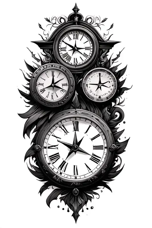 clock and compass fatherhood tattoo design idea