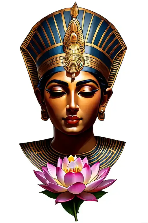Nefertiti with lotus flower tattoo design idea