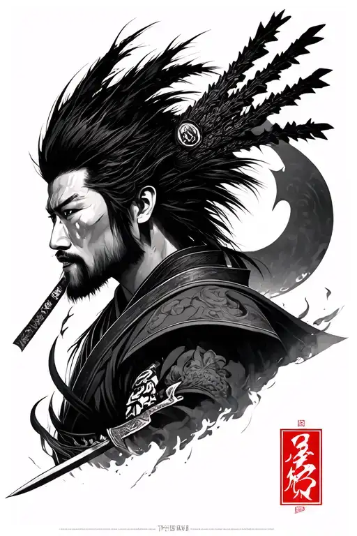 soul of cinder and miyamoto musashi clear high quality tattoo design idea