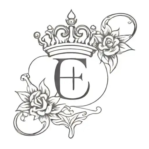 letter E with a crown for small sister tattoo tattoo design idea