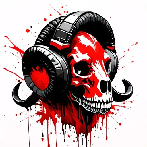 aries ram head skull wearing headphones tattoo design idea
