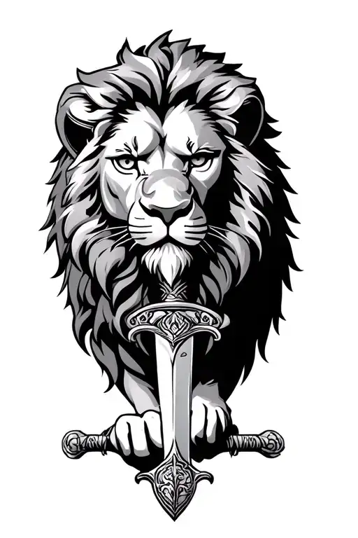 Persian Lion with sword held in hand tattoo design idea
