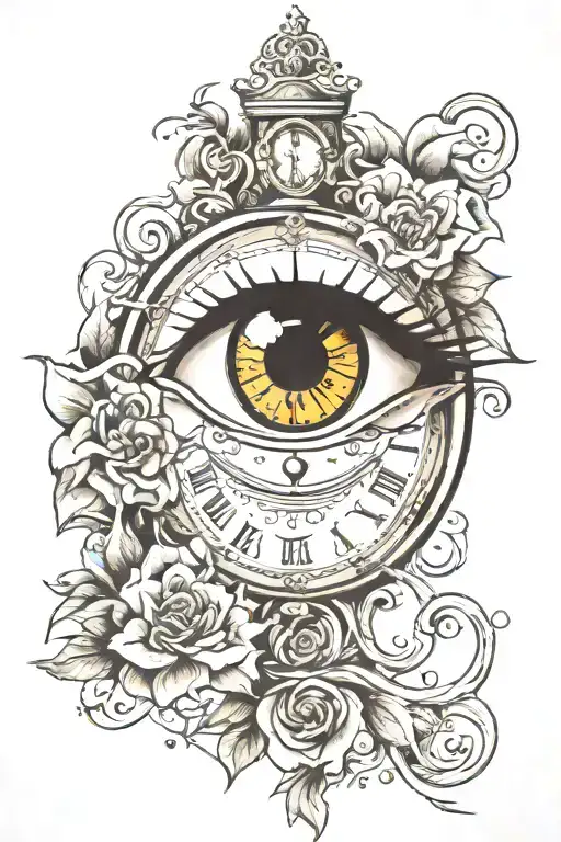 clock with a woman's eye inside tattoo design idea