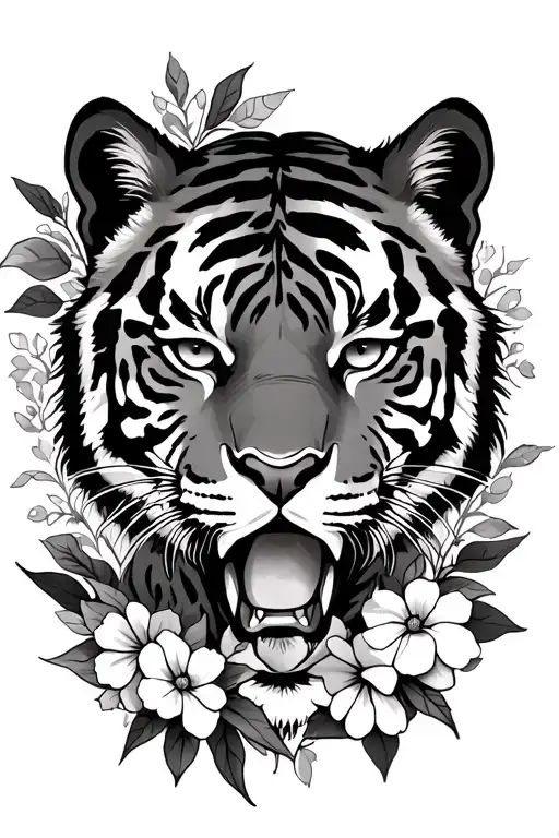 tigress with flowers tattoo design idea