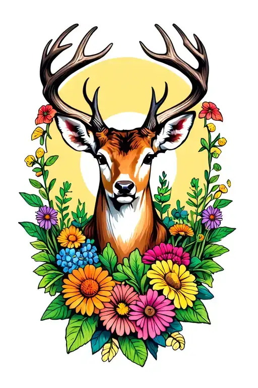 deer horns fishing pole veggie garden flowers tattoo design idea
