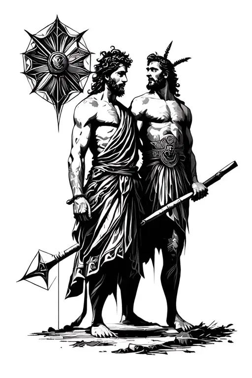 David and Goliath biblical geometric representation tattoo design idea