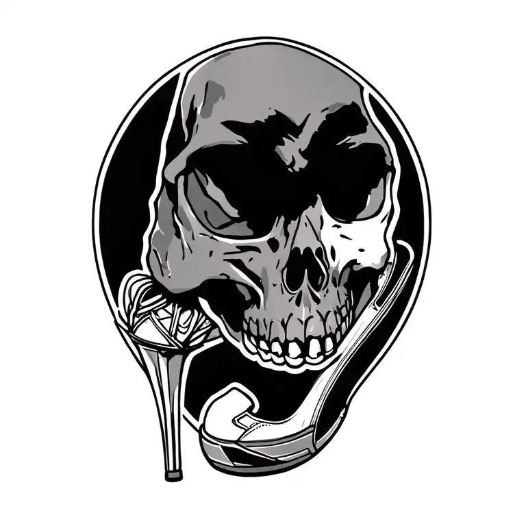 skull and a high heel with a track shoe outline tattoo design idea