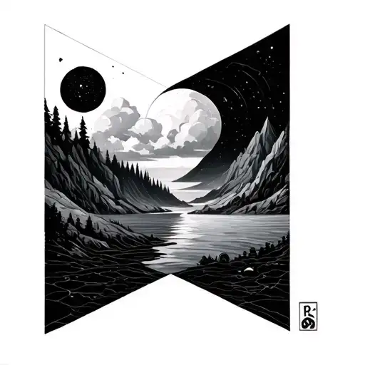 geometrical trippy scenery tattoo tattoo design idea