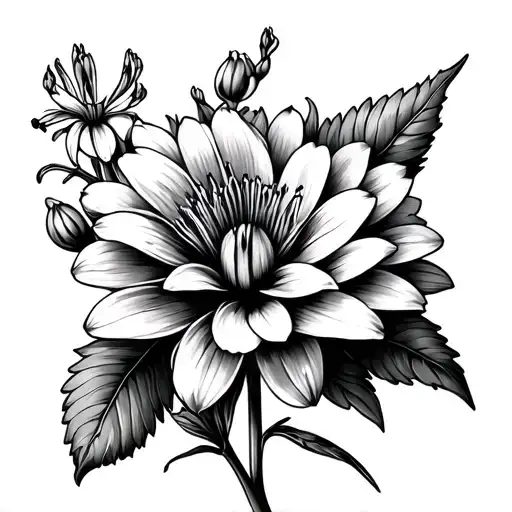 Larkspur lily next to chrysanthemum flower tattoo design idea