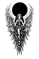 Louis Vuitton pattern incorporated into an angel wing design tattoo design idea