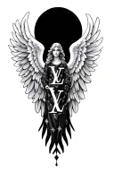 Louis Vuitton pattern incorporated into an angel wing design tattoo design idea
