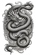 entwined twin dragon wrapped tattoo design idea