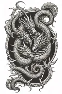 entwined twin dragon wrapped tattoo design idea