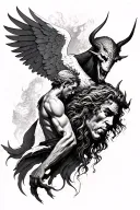 Classical arcangel michael vs devil tattoo but with some really cool small details, tattoo going to be getting on left s tattoo design idea