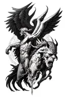 Classical arcangel michael vs devil tattoo but with some really cool small details, tattoo going to be getting on left s tattoo design idea