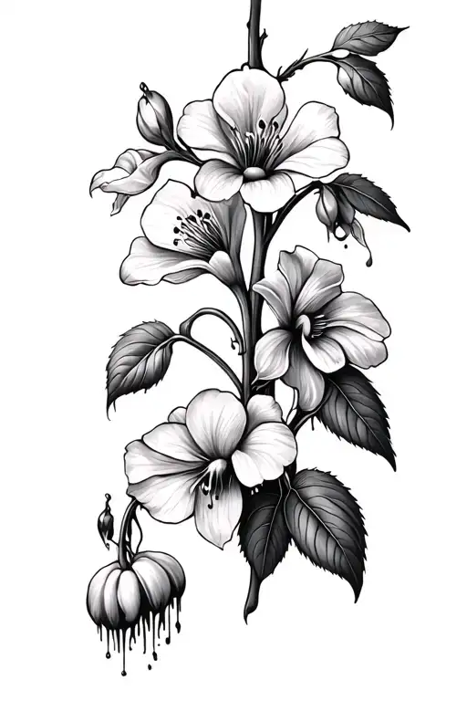 flower bleeding hearts tattoo design idea