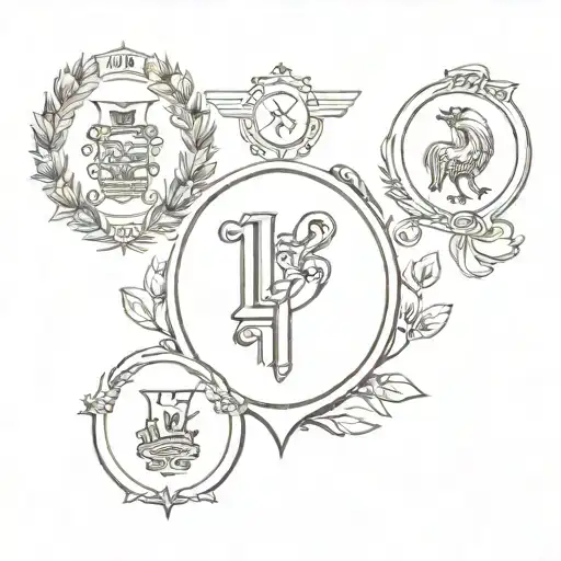 A minimalist tattoo of a family crest featuring the birth years of 1948, 1949, 1977, and 1973 tattoo design idea