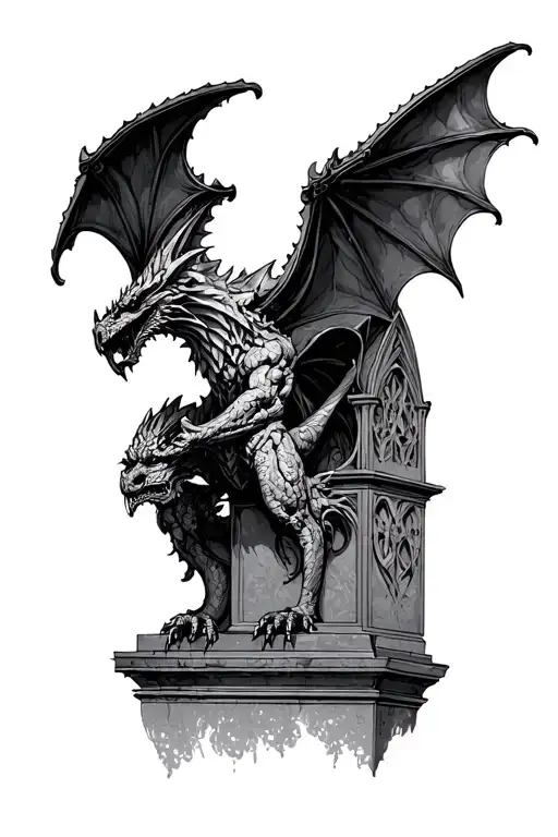 gothic architecture patterns into a gargoyle with stippling  tattoo design idea