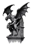 gothic architecture patterns into a gargoyle with stippling  tattoo design idea