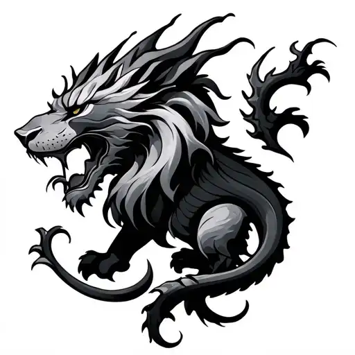 equals, lion dragon tattoo design idea