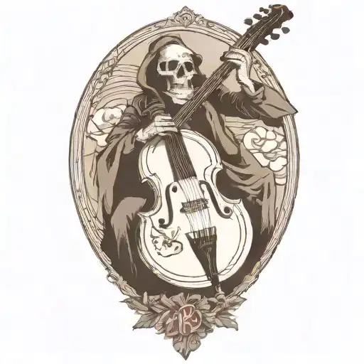 Death in a cloak playing an upright bass tattoo design idea