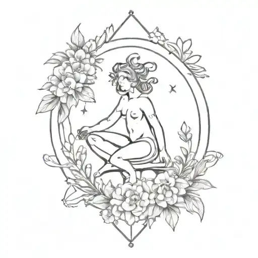 tarot card with the planet neptune and flowers tattoo design idea