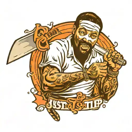 ghostface holding a knife with the words "just the tip I promise" bordering it tattoo design idea