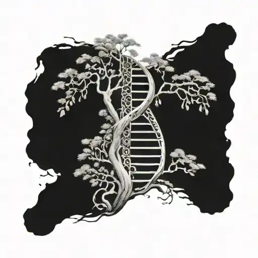 half dead half alive tree in the shape of dna strand  tattoo design idea