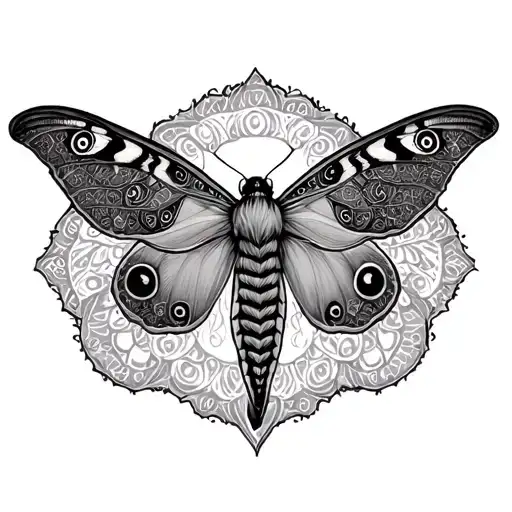 mandala above moth tattoo design idea