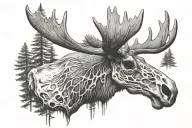 moose skull, forest background tattoo design idea