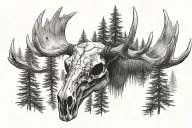 moose skull, forest background tattoo design idea