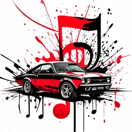 car turbo morphed into a music note tattoo design idea