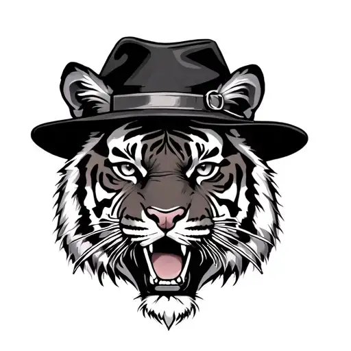tiger head with a hat on top tattoo design idea