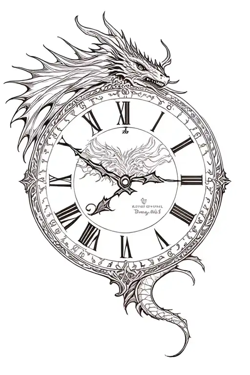 dragons clocks tattoo design idea
