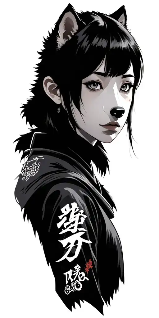 husky face, samurai girl called tokio, subaru gc8  tattoo design idea