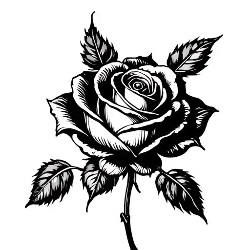 "Create a decal of a small rose in black and white style, with delicate details. The rose should have shadowed petals tattoo design idea