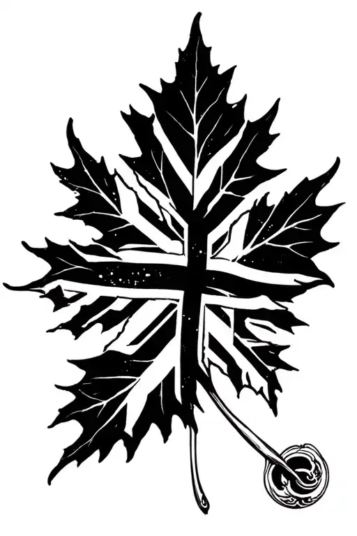 maple leaf inside Union Jack black and white tattoo design idea