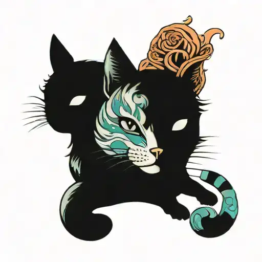 cat with 3 heads tattoo design idea