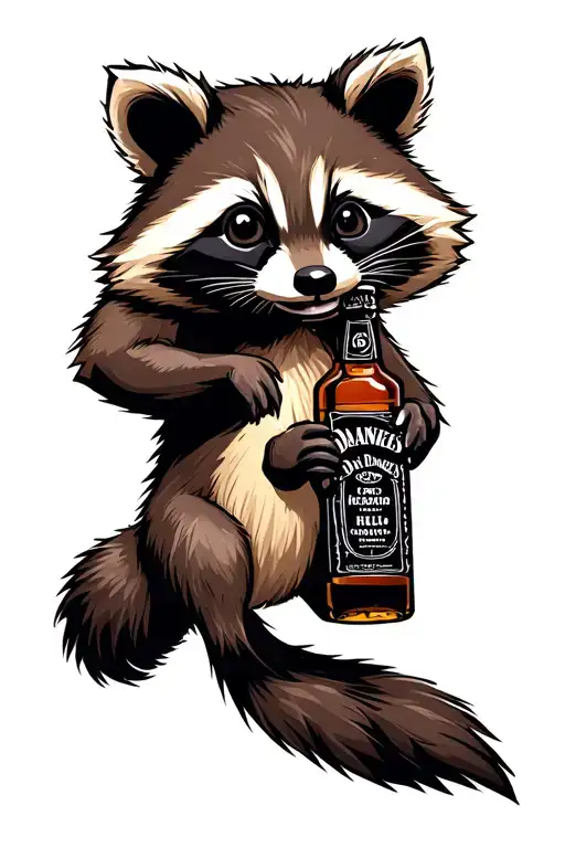 raccoon holding jack daniels bottle tattoo design idea