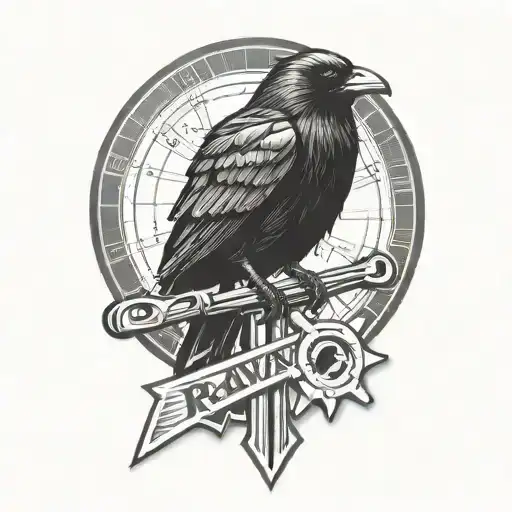 raven perched mechanics wrench tattoo design idea